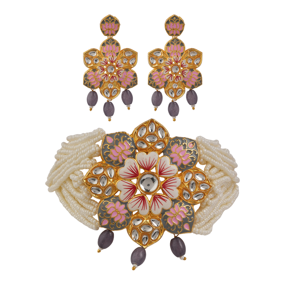 Liyana- Stone studded Neckpiece set(Gray)