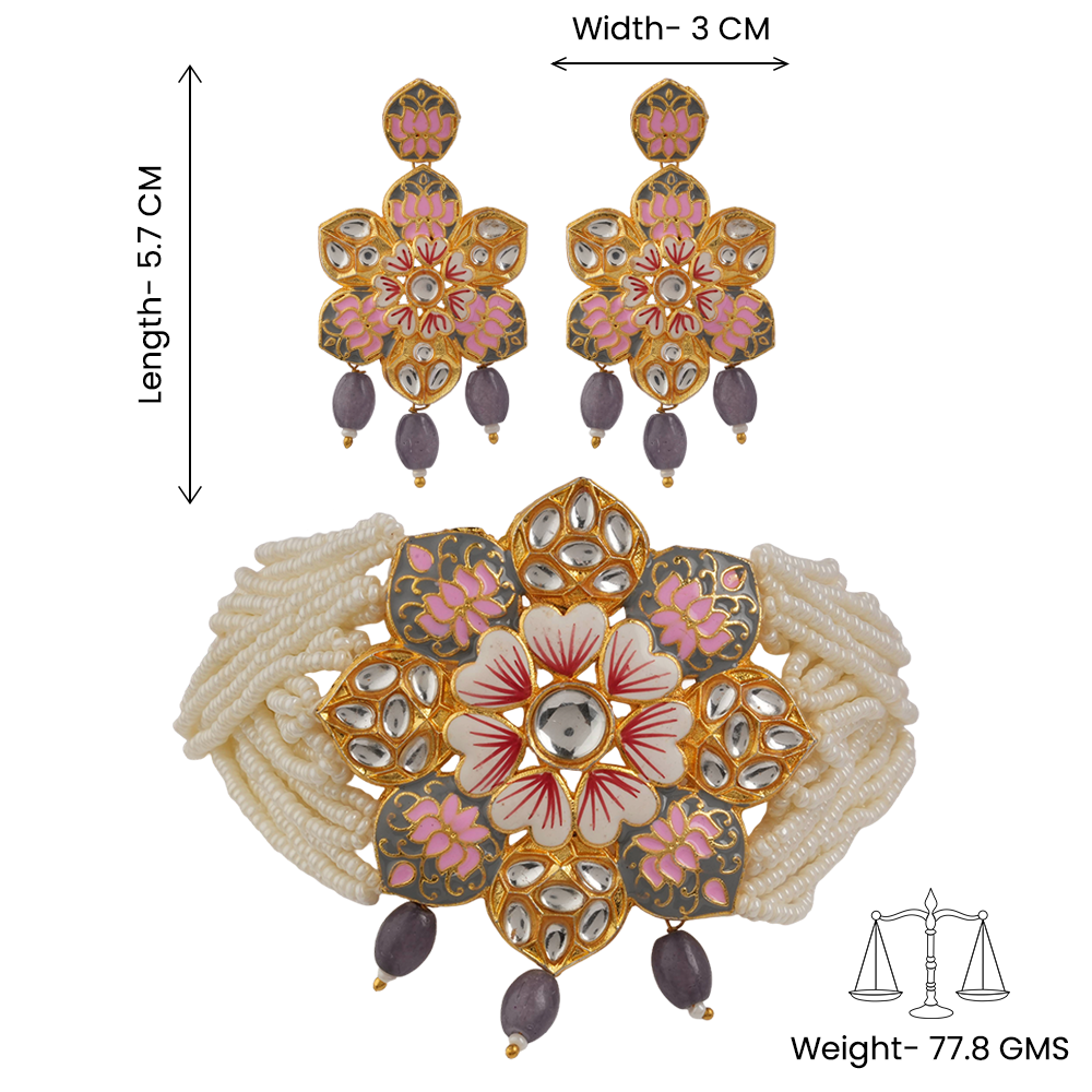 Liyana- Stone studded Neckpiece set(Gray)