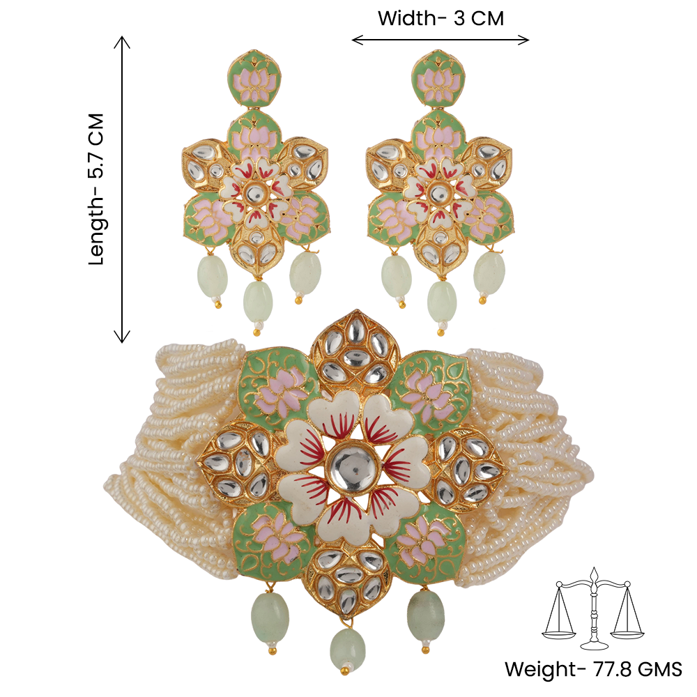 Liyana- Stone studded Neckpiece set (Parrot Green)