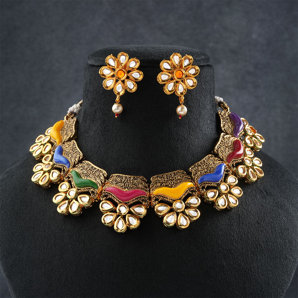 Viaa- Colorful stones Neckpiece set(Multicolor)