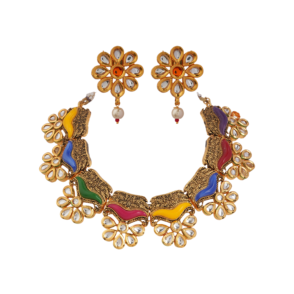Viaa- Colorful stones Neckpiece set(Multicolor)