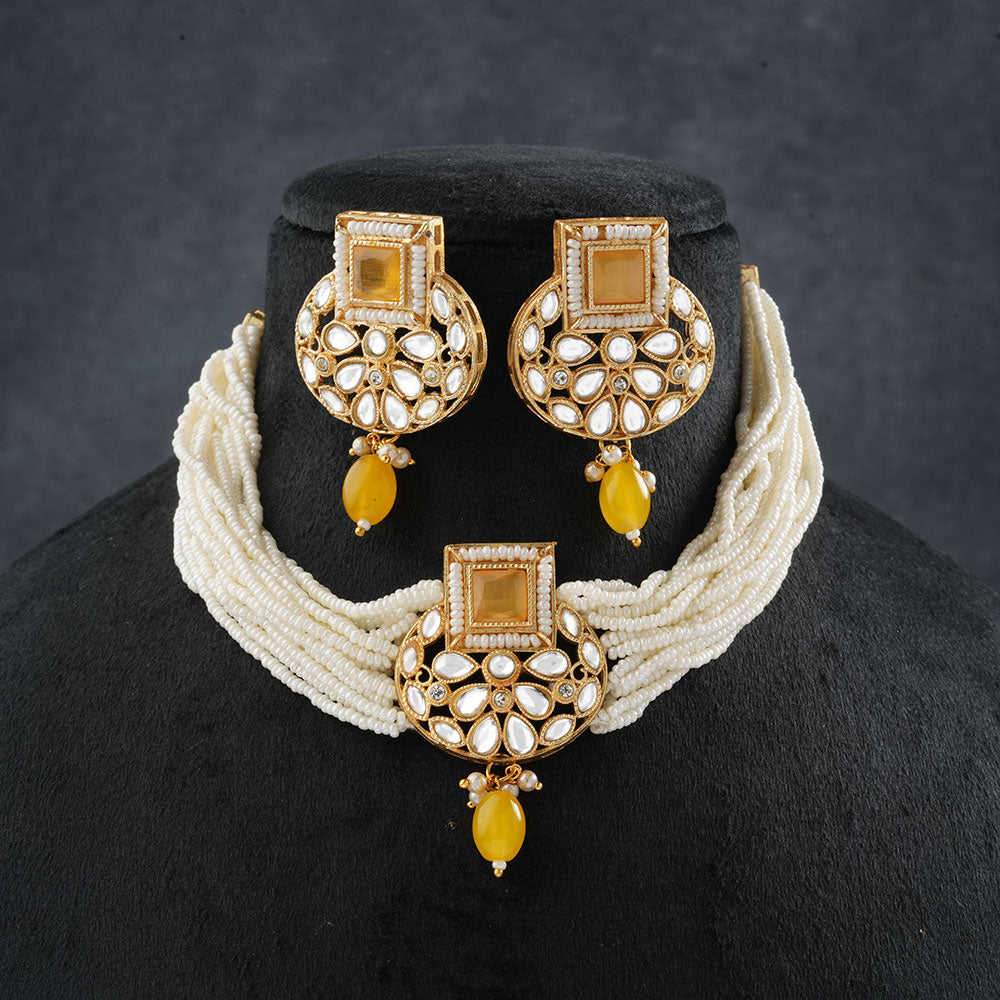 Veha- Stone studded Neckpiece set(Yellow)