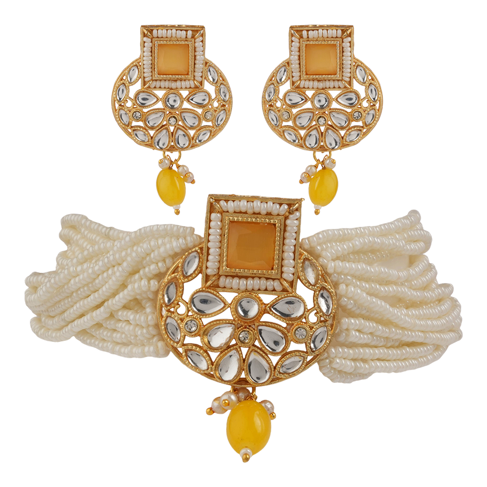 Veha- Stone studded Neckpiece set(Yellow)