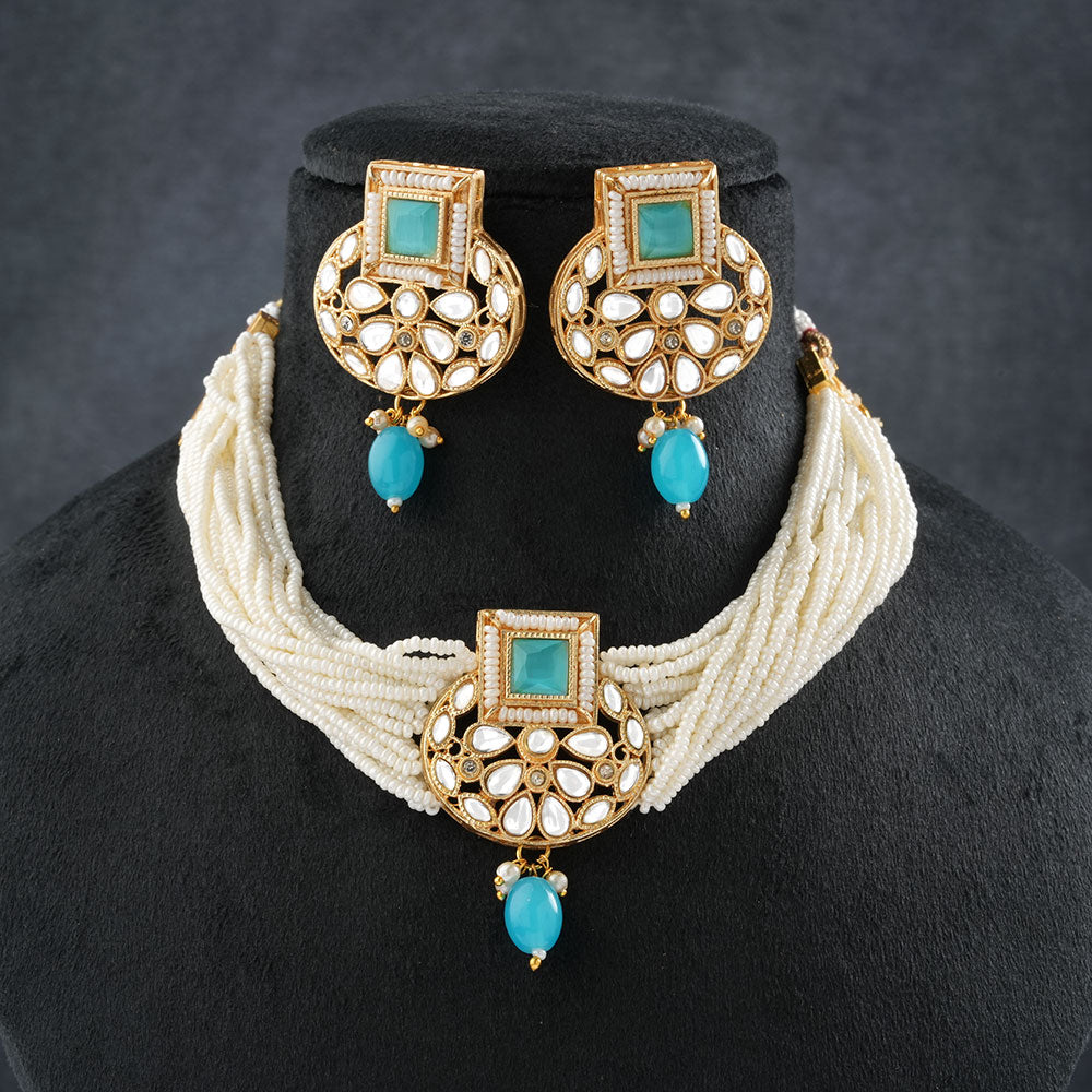 Veha- Stone studded Neckpiece set(Mint)