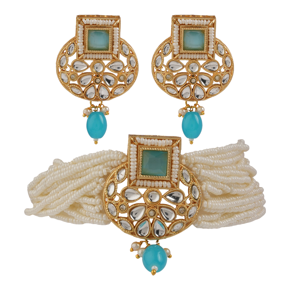 Veha- Stone studded Neckpiece set(Mint)