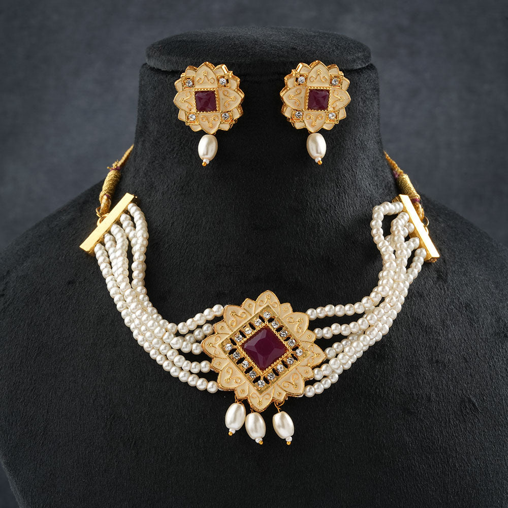 Iyana- Stone studded Neckpiece set(Red)