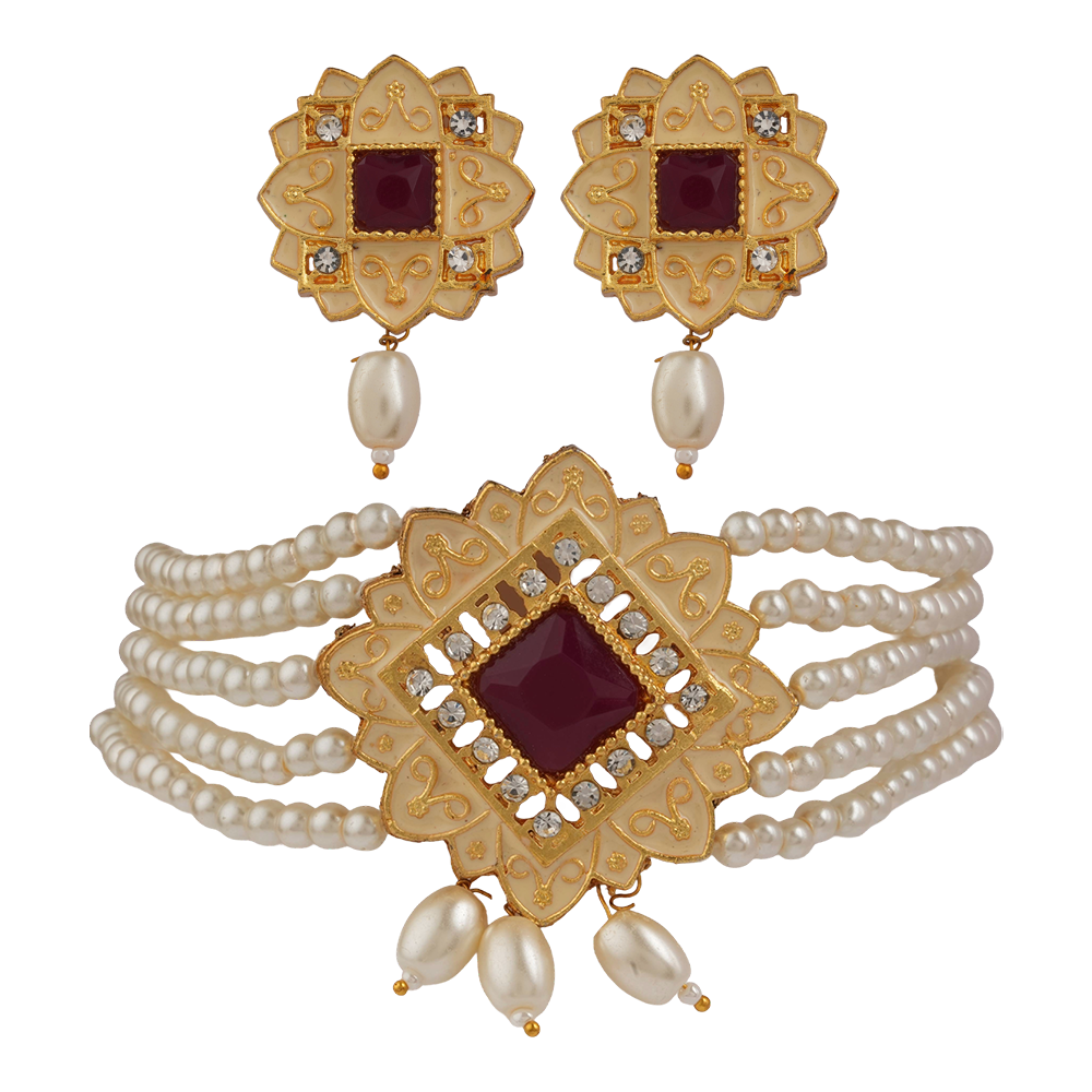 Iyana- Stone studded Neckpiece set(Red)