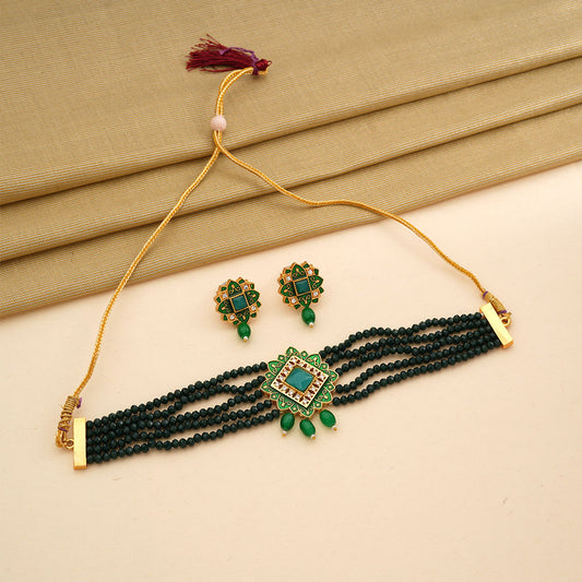 Iyana- Stone studded Neckpiece set(Green)