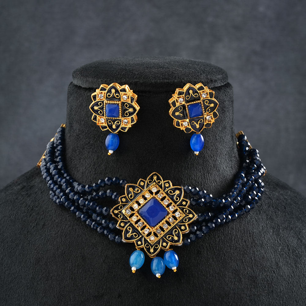 Iyana- Stone studded Neckpiece set(Blue)