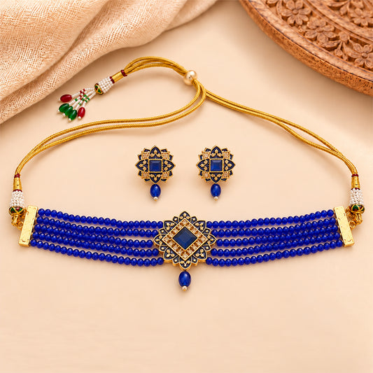Iyana- Stone studded Neckpiece set(Blue)