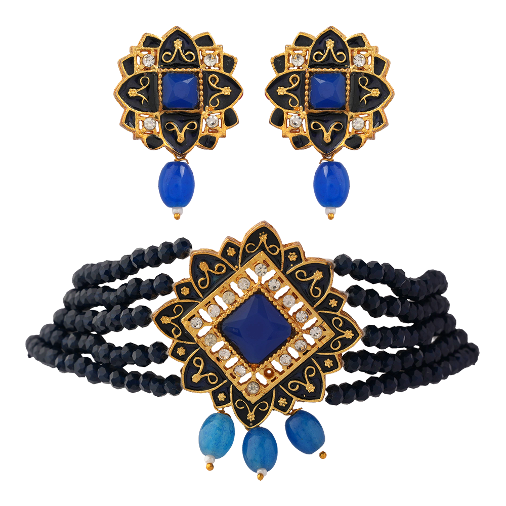 Iyana- Stone studded Neckpiece set(Blue)