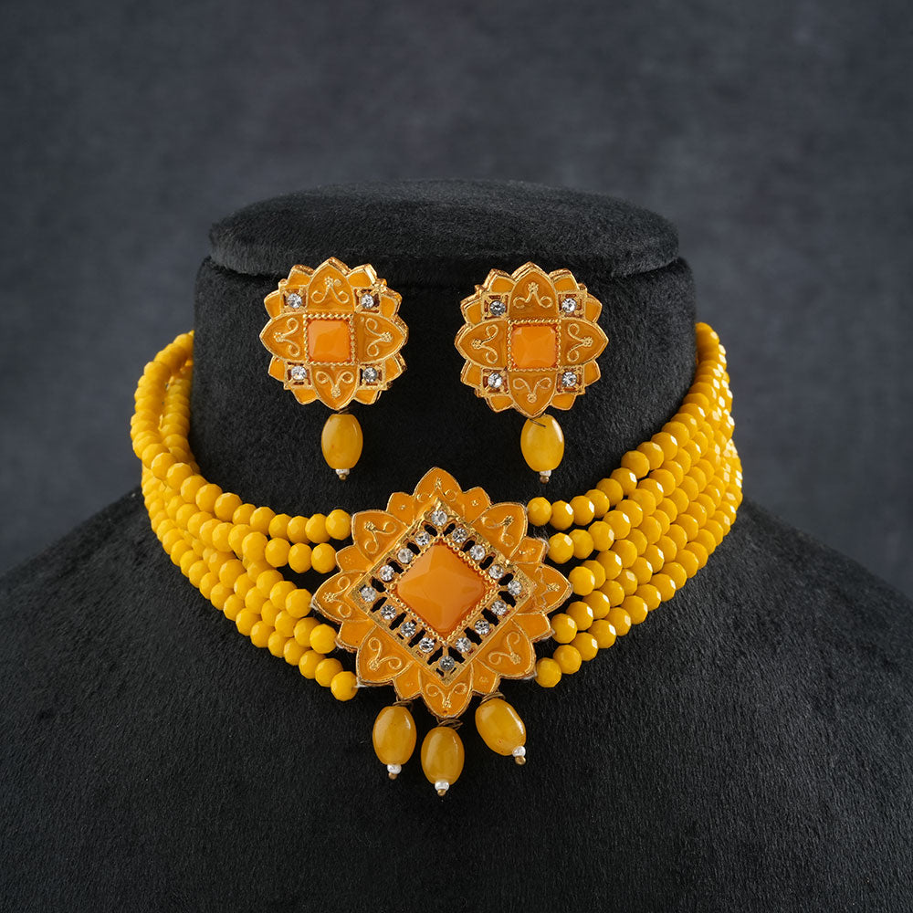 Iyana- Stone studded Neckpiece set (Yellow)