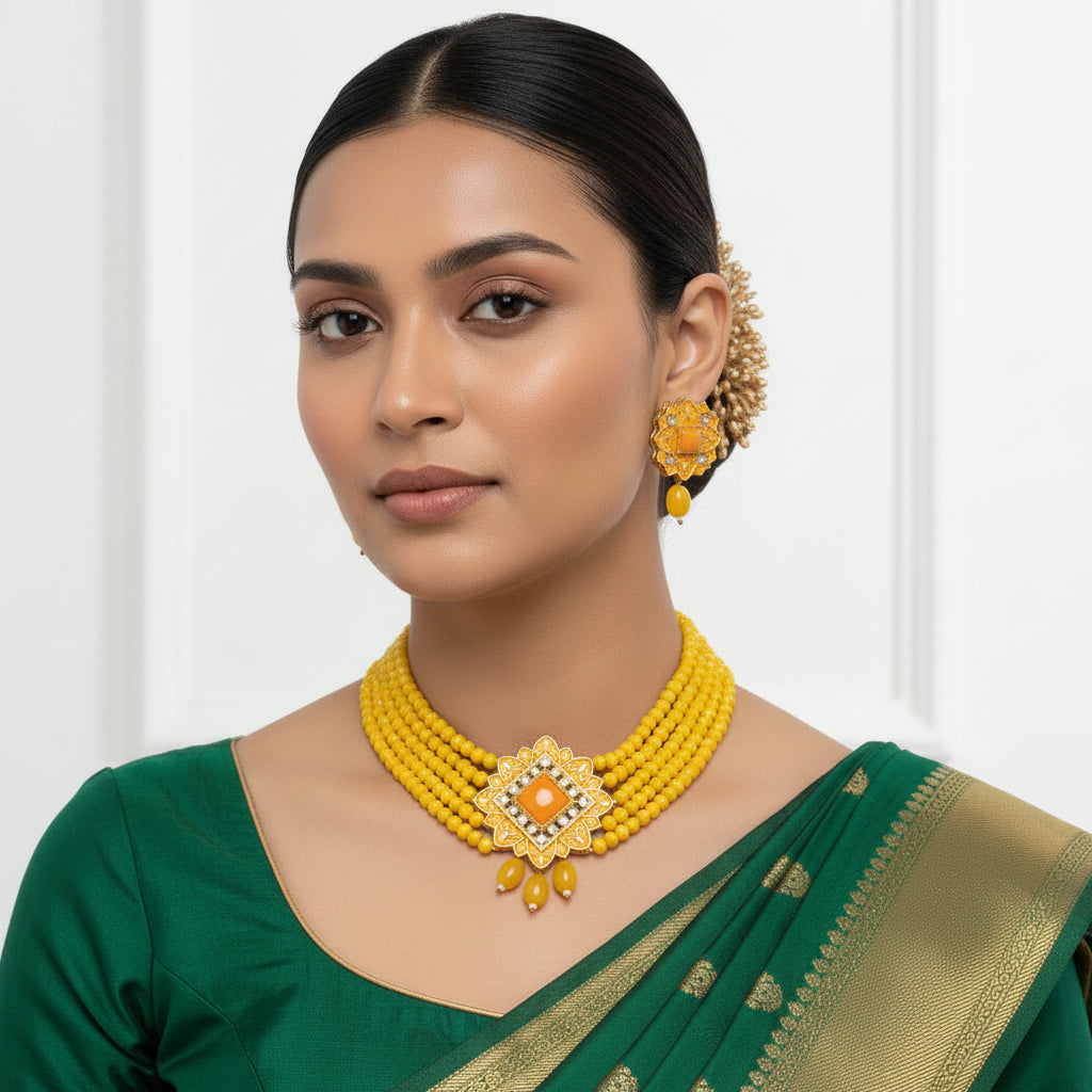 Iyana- Stone studded Neckpiece set (Yellow)
