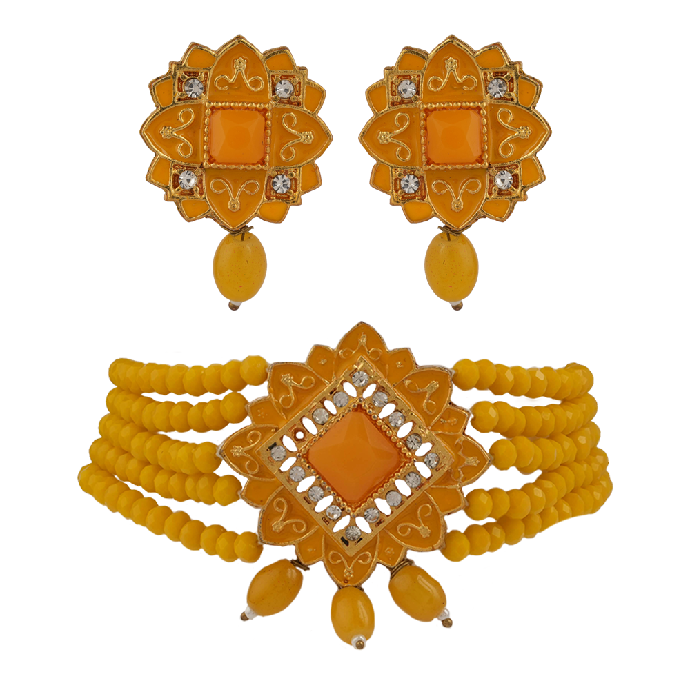 Iyana- Stone studded Neckpiece set (Yellow)