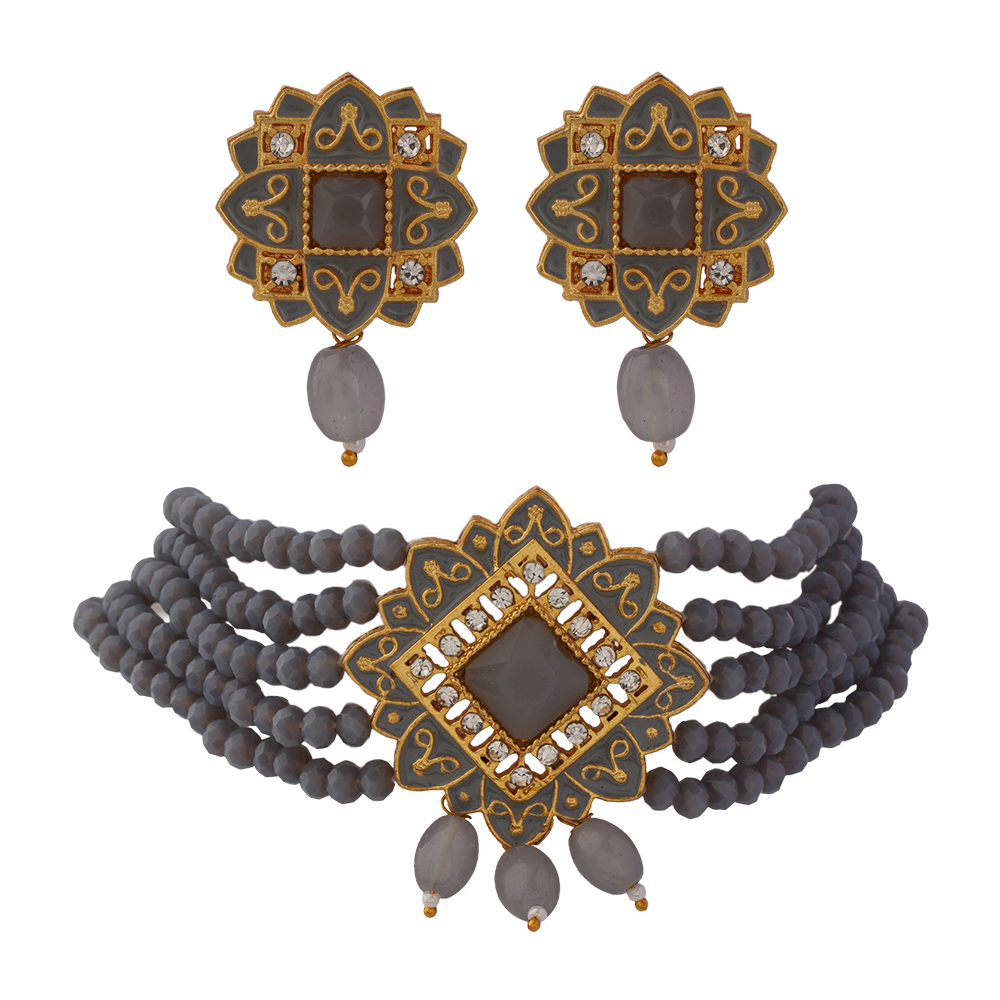Iyana- Stone studded Neckpiece set(Gray)