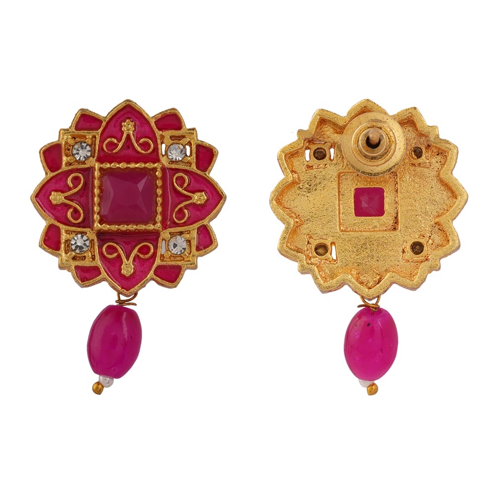 Iyana- Stone studded Neckpiece set(Dark Pink)