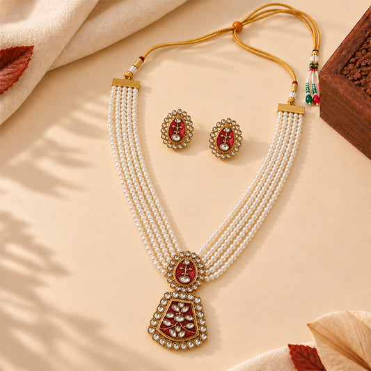 Ziva- Stone studded Neckpiece set (Red)