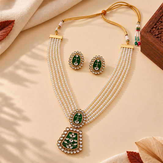 Ziva- Stone studded Neckpiece set (Green)