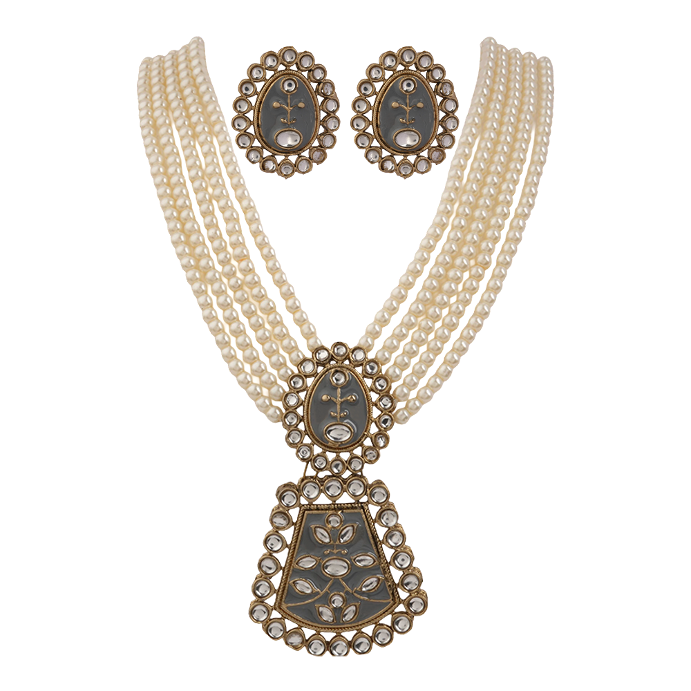 Ziva- Stone studded Neckpiece set (Gray)