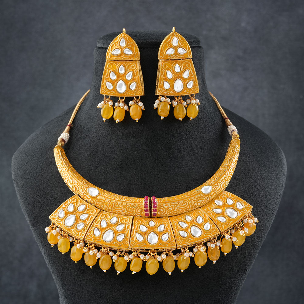 Leyara- Stone studded hanging pearls Neckpiece set