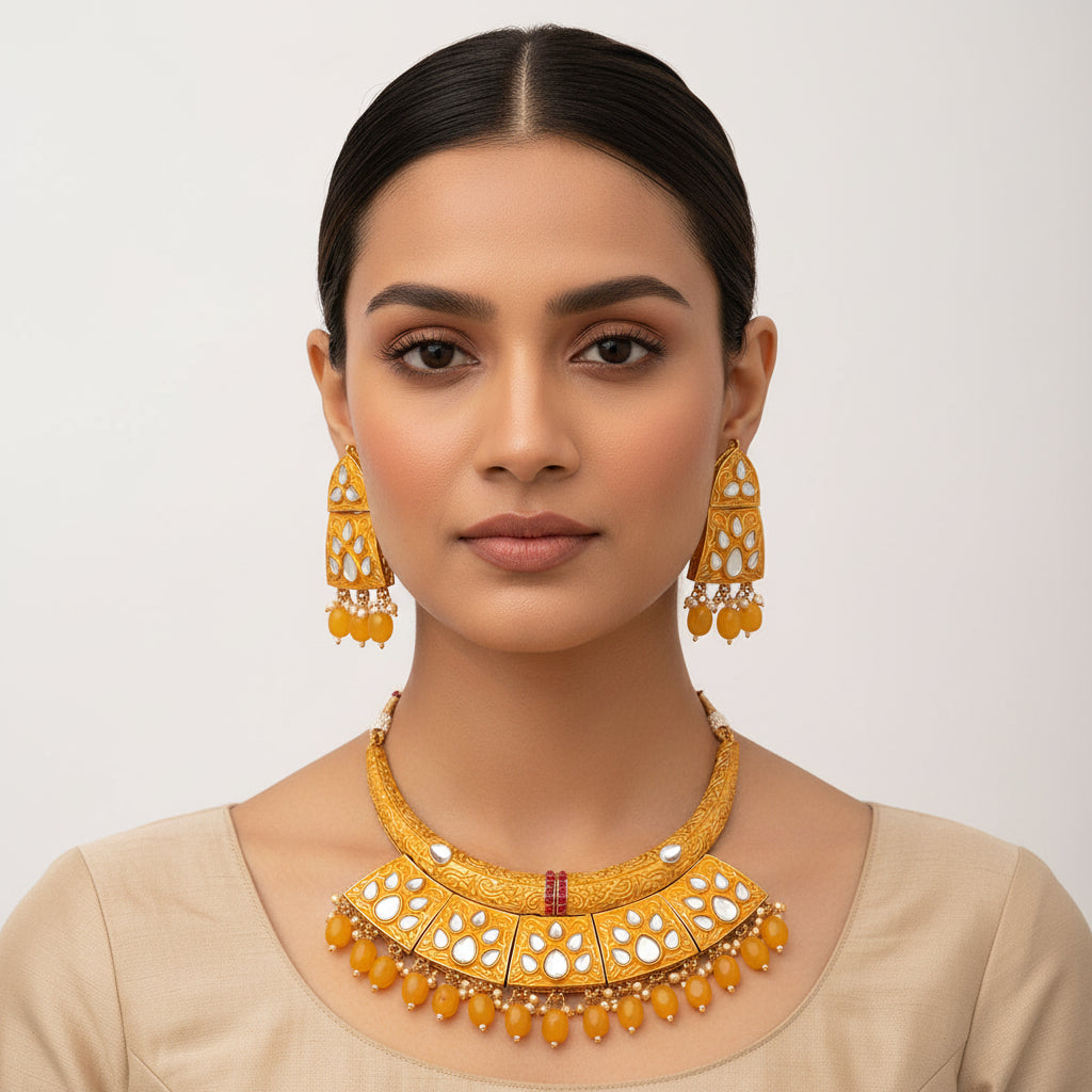 Leyara- Stone studded hanging pearls Neckpiece set