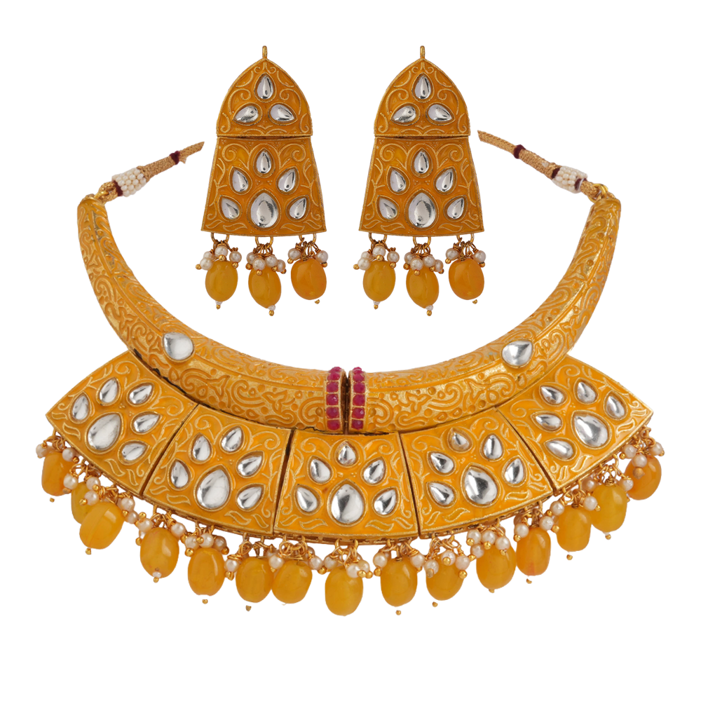 Leyara- Stone studded hanging pearls Neckpiece set