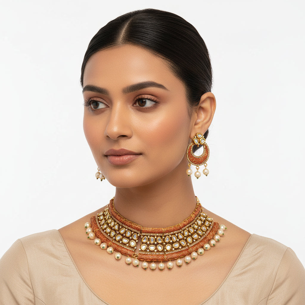 Siyona- Stone studded hanging pearls Neckpiece set