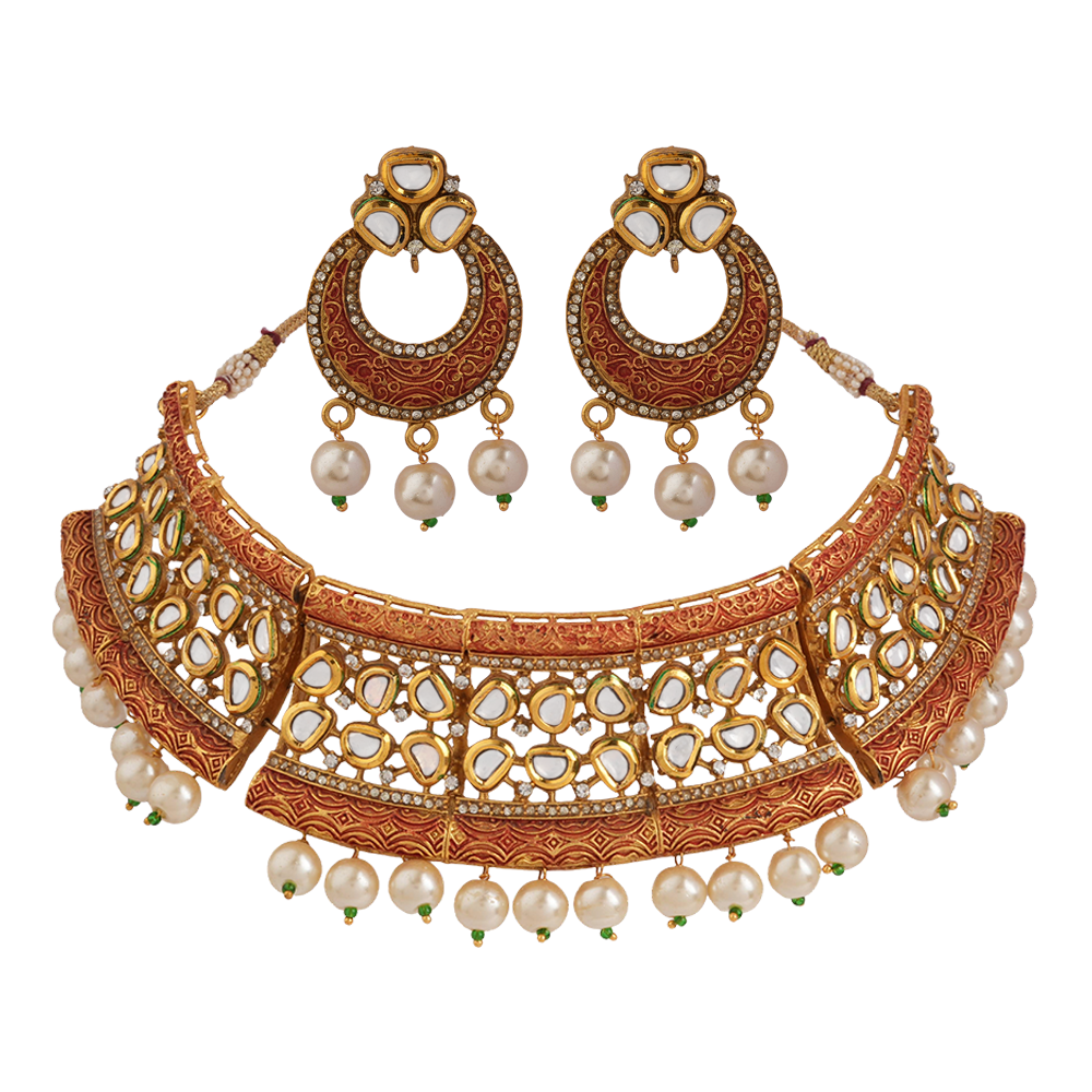 Siyona- Stone studded hanging pearls Neckpiece set