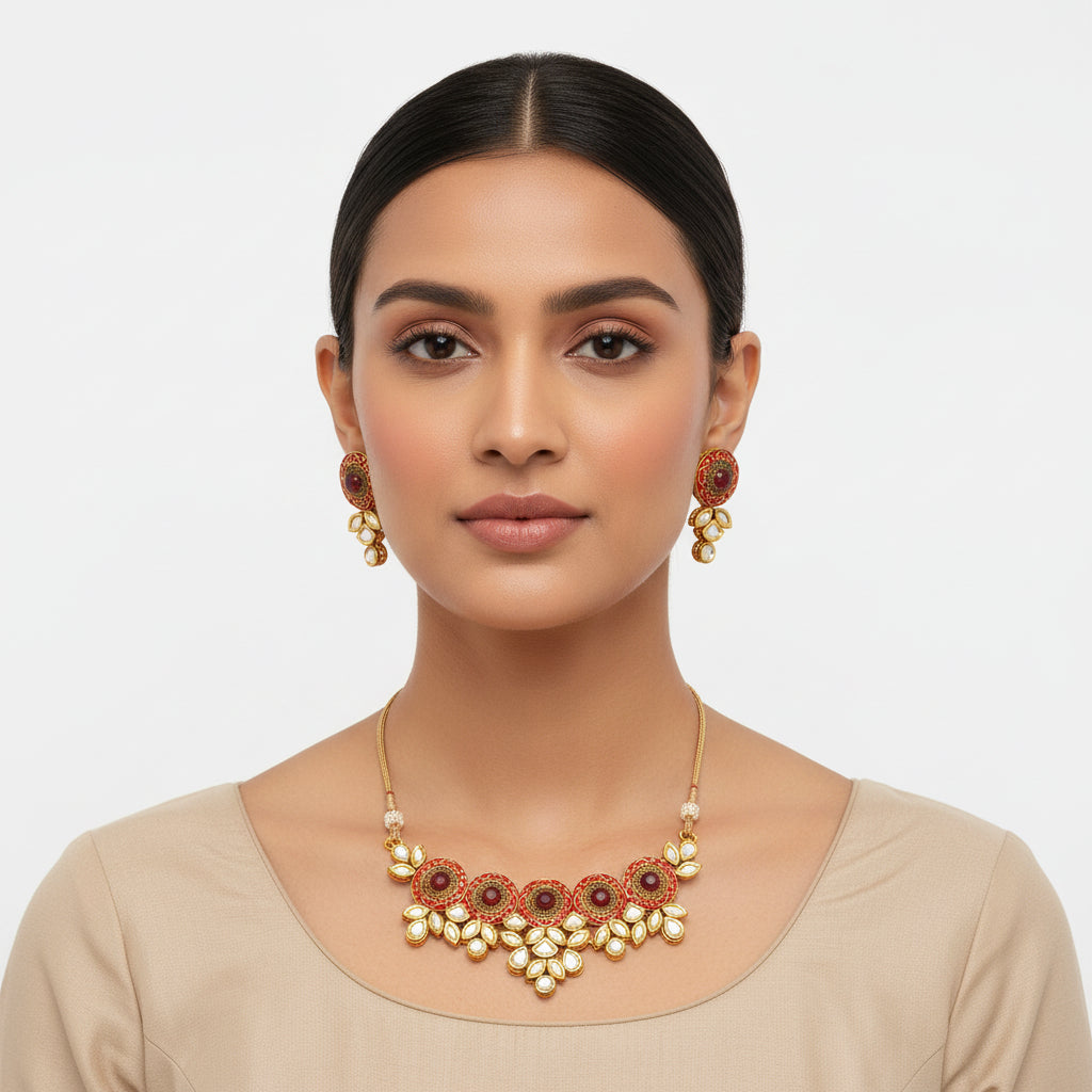 Ameha- Stone studded hanging pearls Neckpiece set