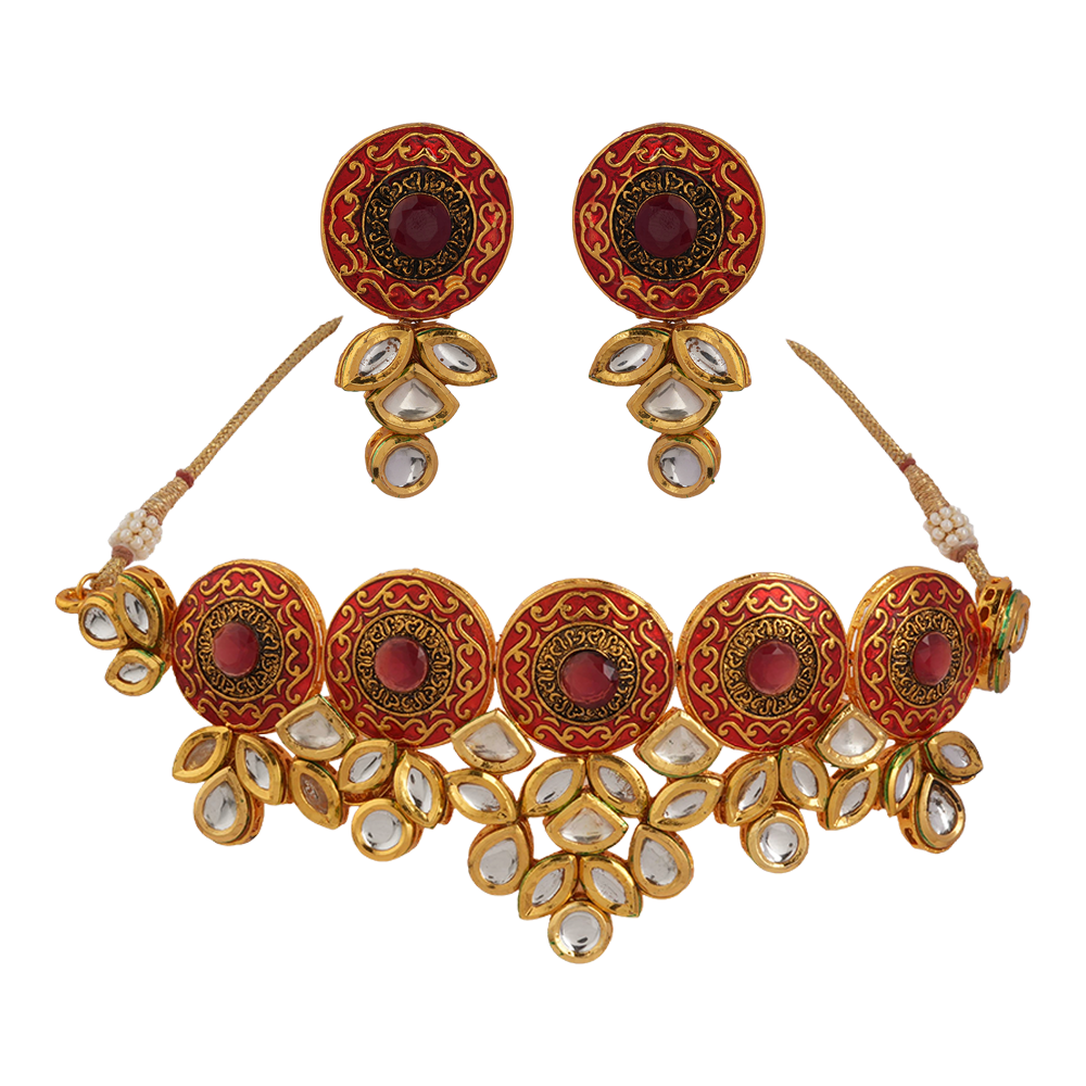 Ameha- Stone studded hanging pearls Neckpiece set