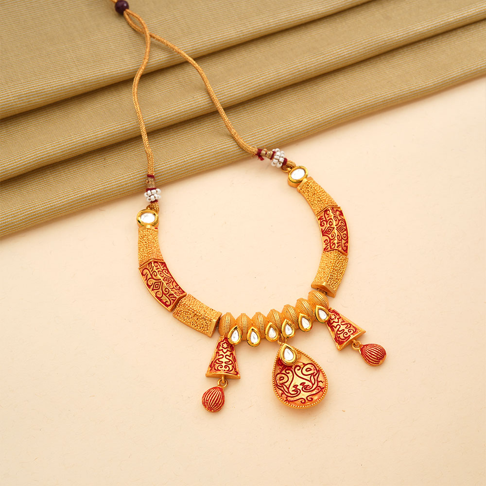 Reyshi- Stone studded hanging pearls Neckpiece(White)