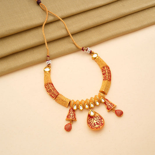 Reyshi- Stone studded hanging pearls Neckpiece(White)