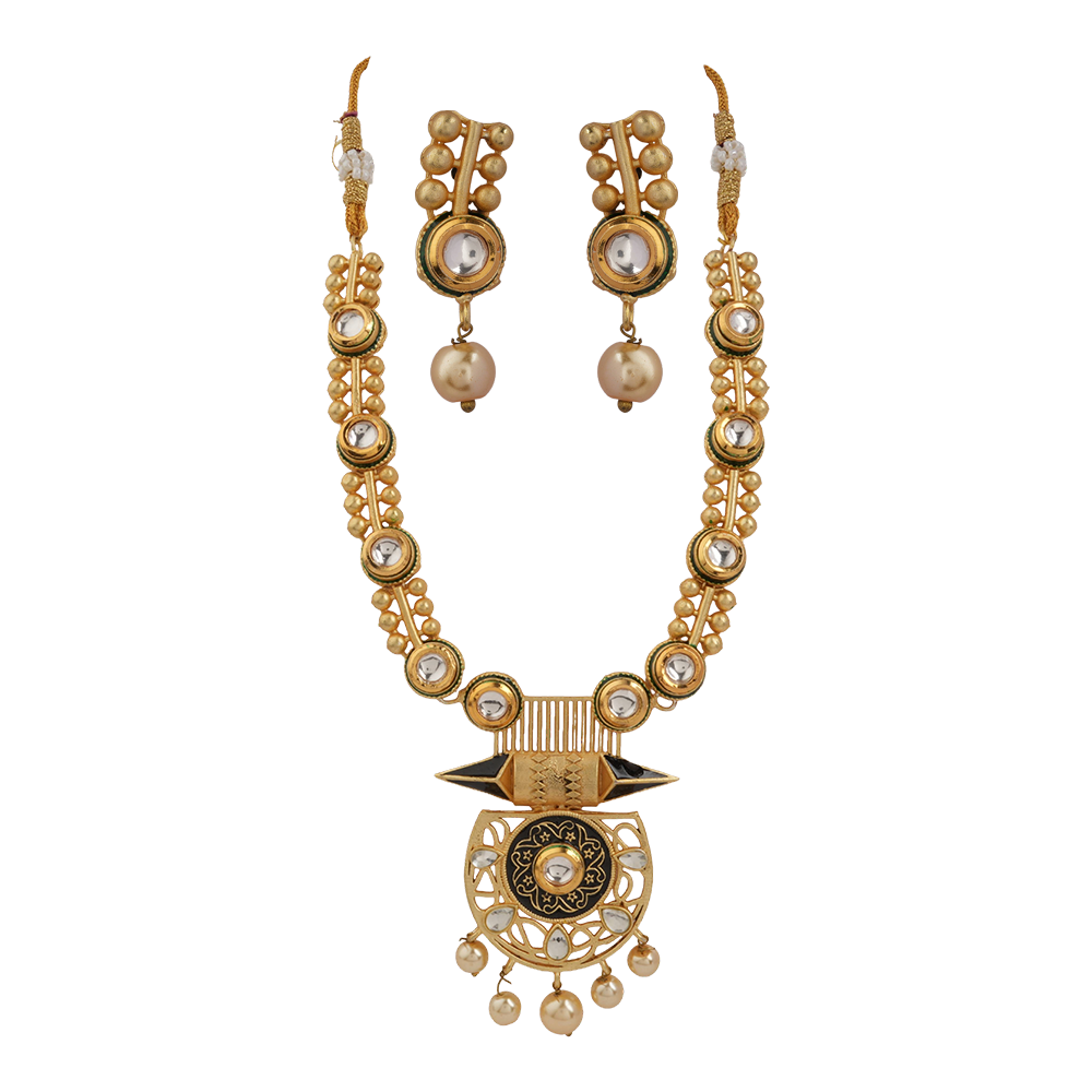 Auvira- Stone studded hanging pearls Neckpiece set