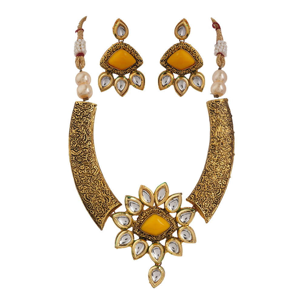 Senira- Stone studded hanging pearls Neckpiece set
