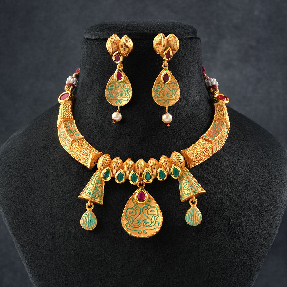 Tavini- Stone studded hanging pearls Neckpiece set