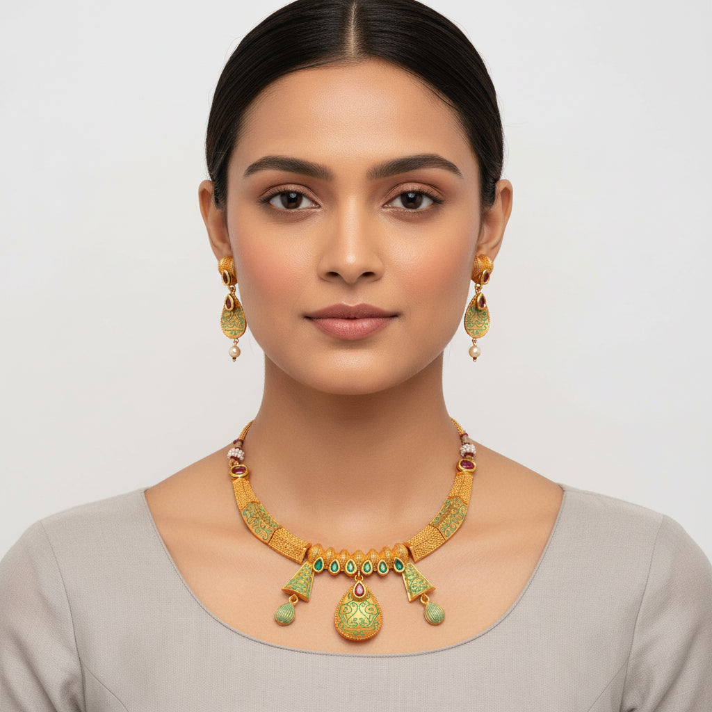 Tavini- Stone studded hanging pearls Neckpiece set