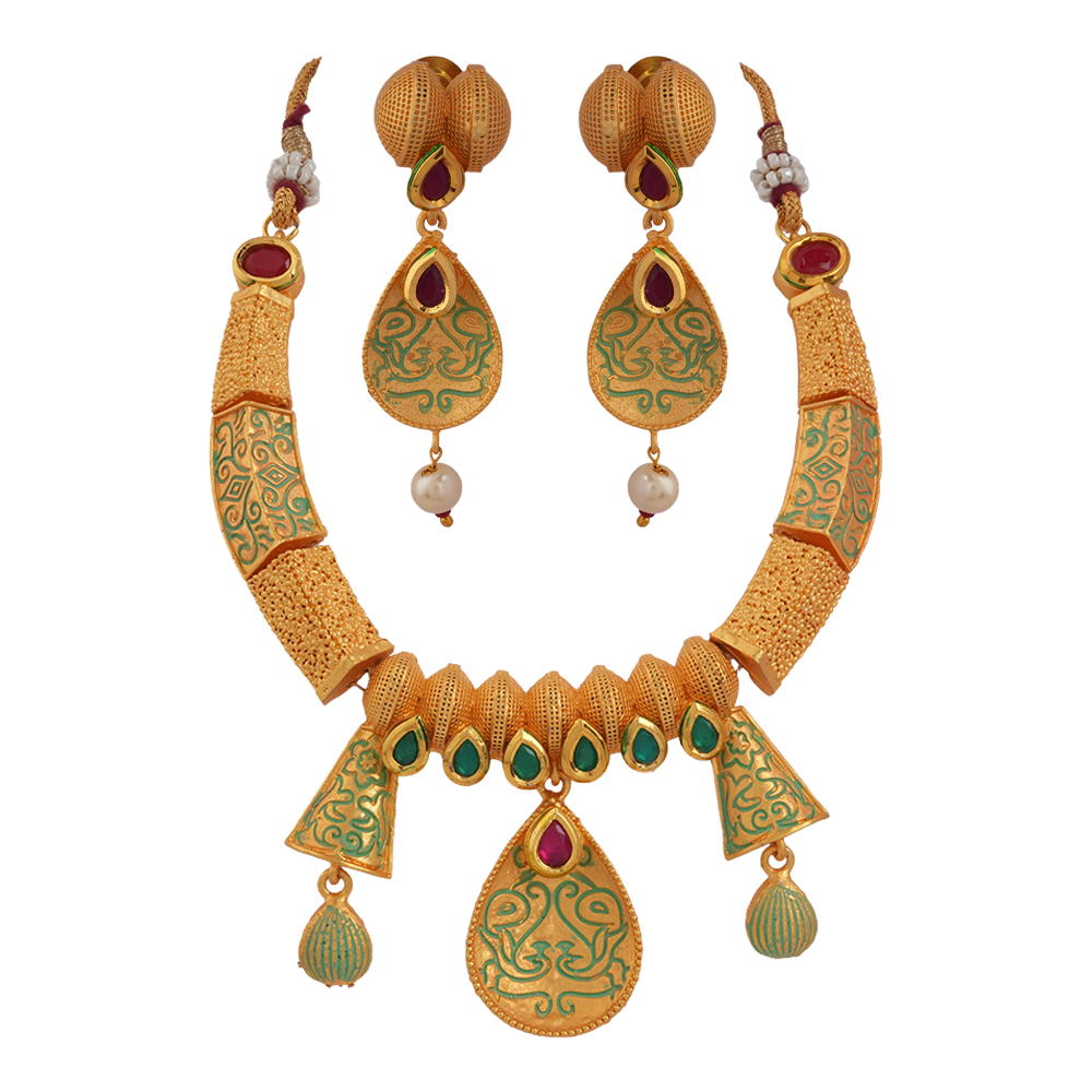 Tavini- Stone studded hanging pearls Neckpiece set