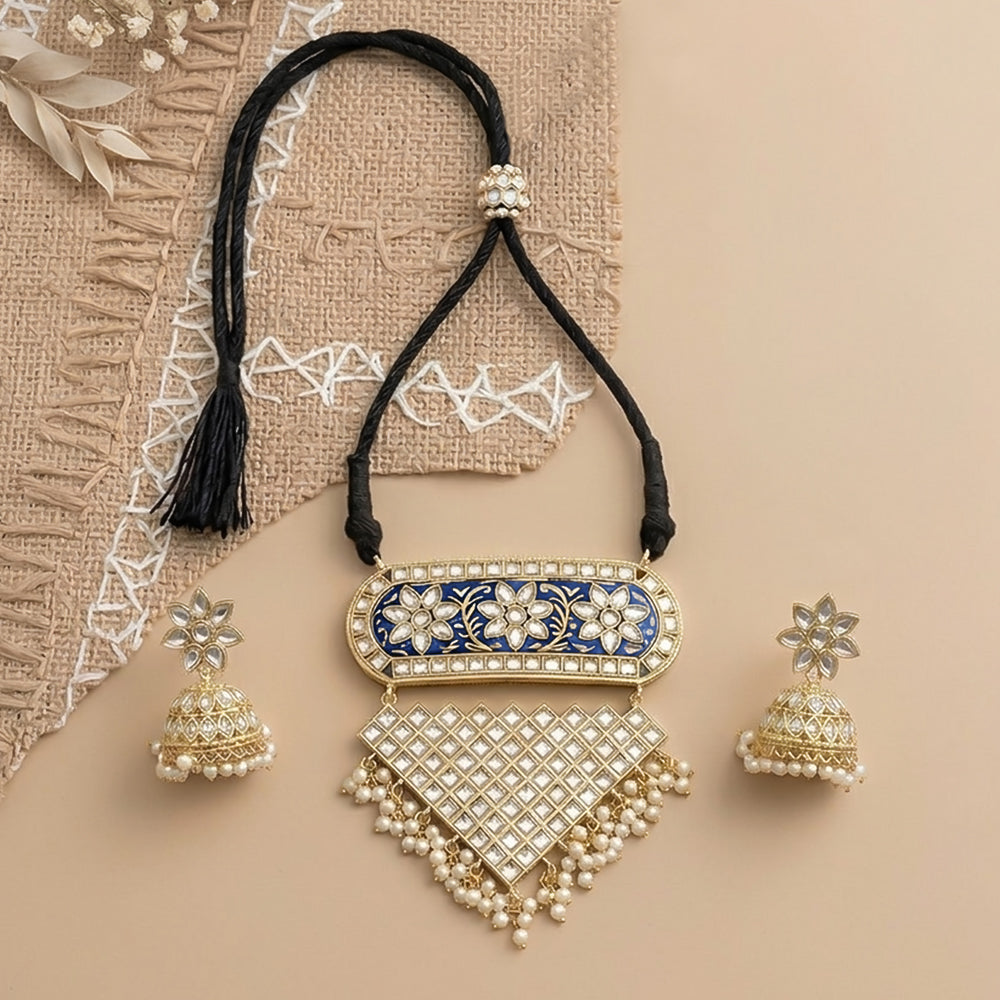 Mehera - Floral Pearl Neckpiece Set (Blue)