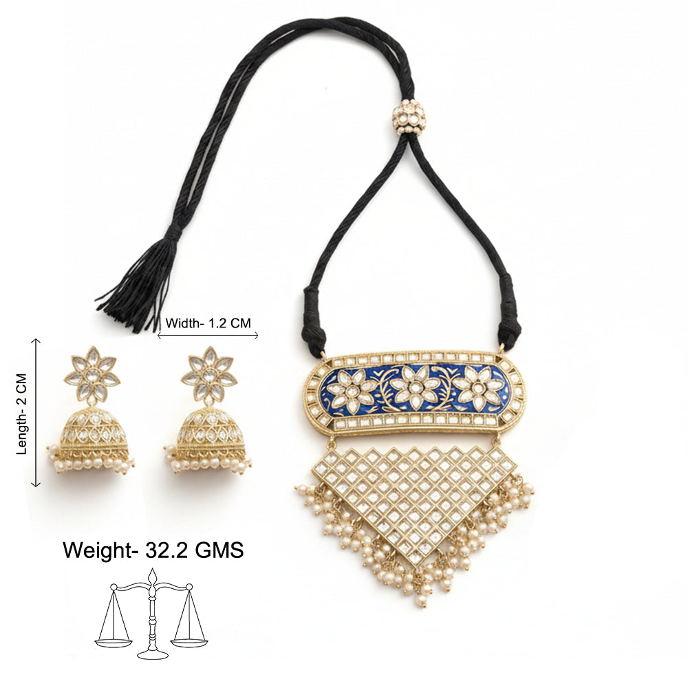 Mehera - Floral Pearl Neckpiece Set (Blue)