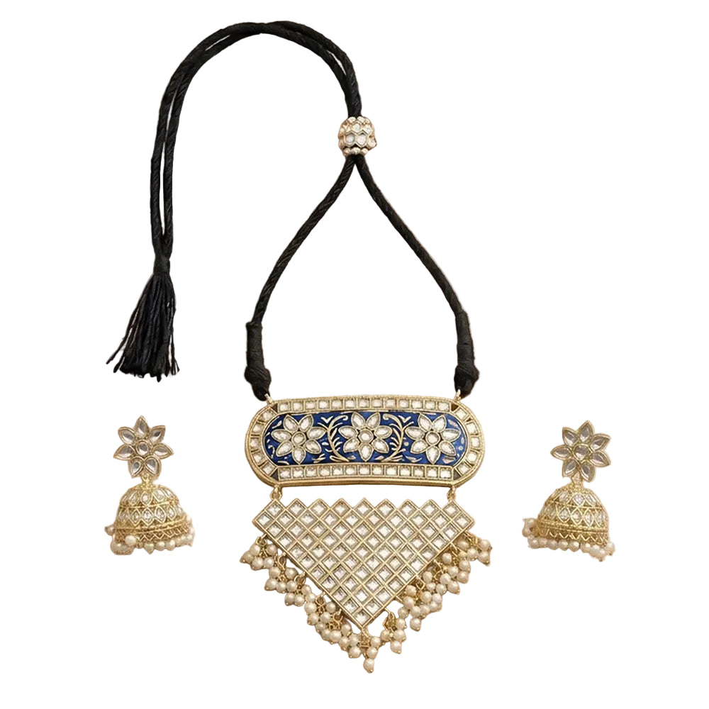 Mehera - Floral Pearl Neckpiece Set (Blue)