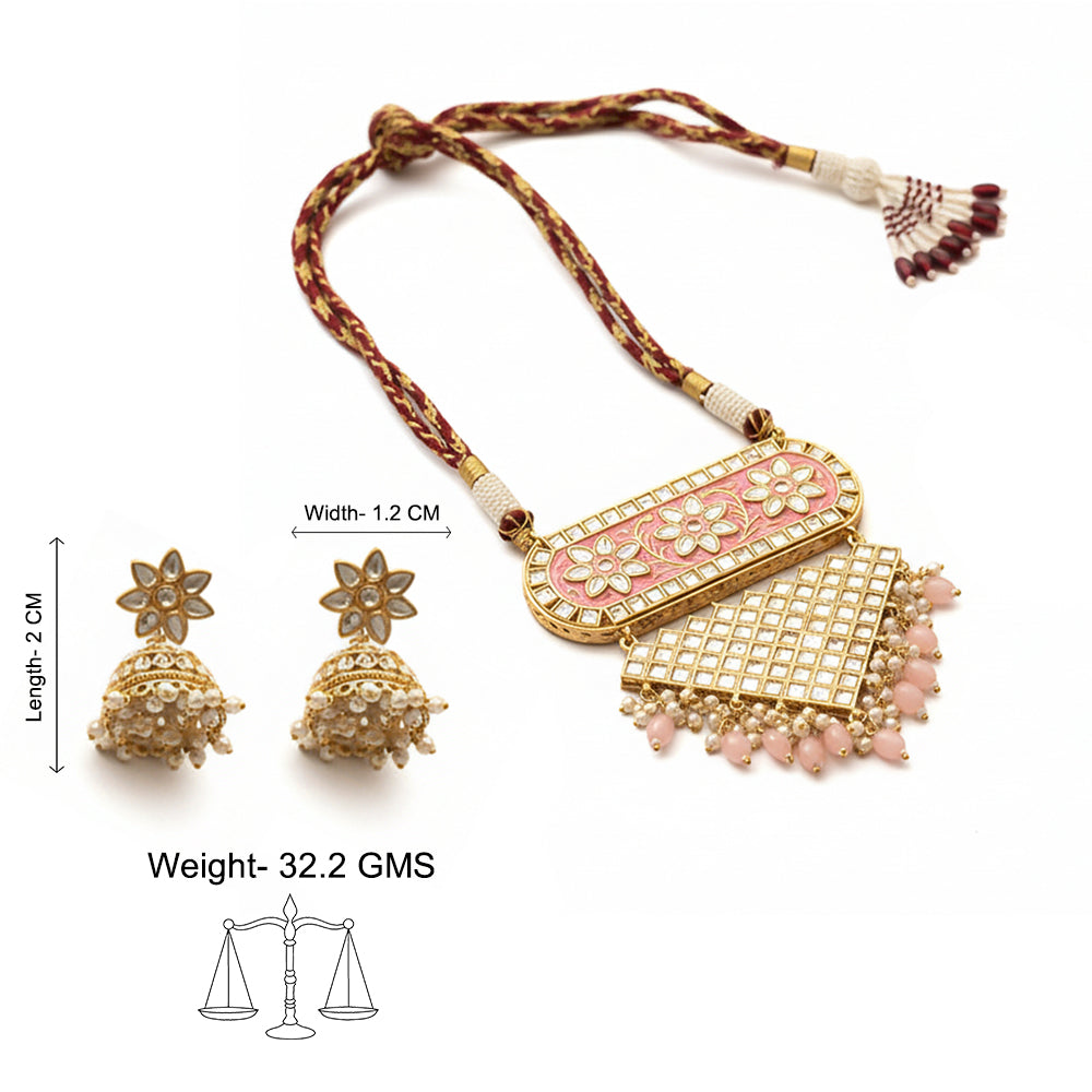 Mehera - Floral Pearl Neckpiece Set (Light Pink)