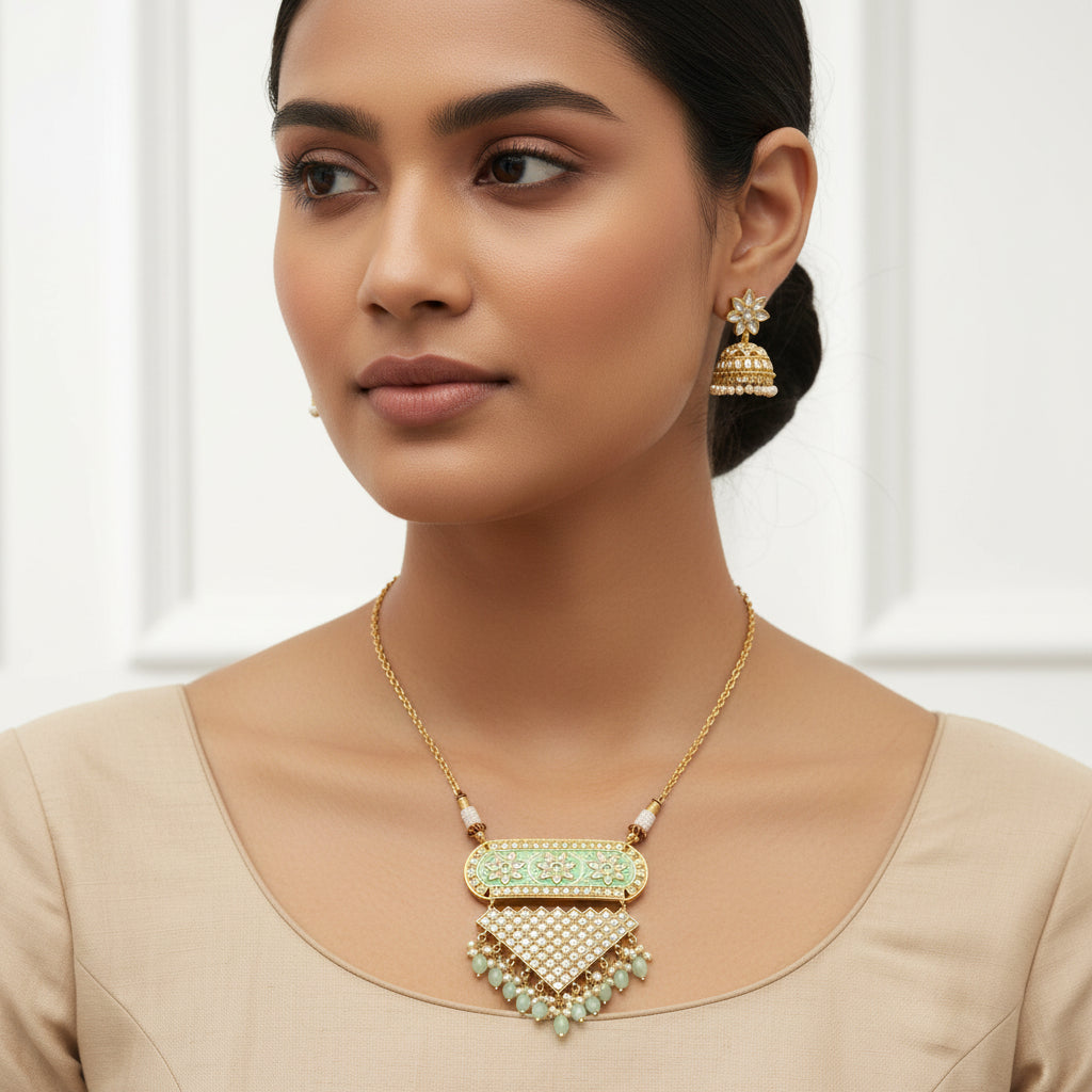Mehera - Floral Pearl Neckpiece Set (Mint)