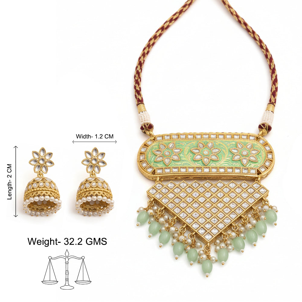 Mehera - Floral Pearl Neckpiece Set (Mint)