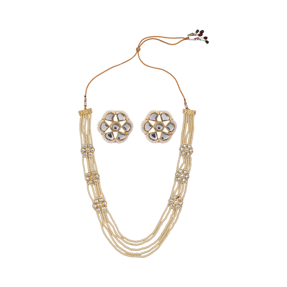 Mridula- Stone studded Beaded Neckpiece Set(White)