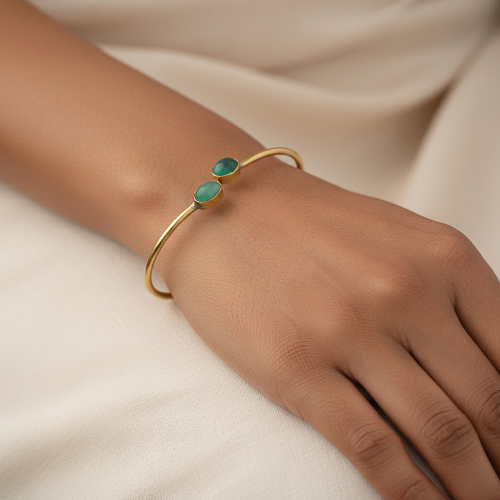 Trisha- Stone Studded Golden Bracelet(Green)