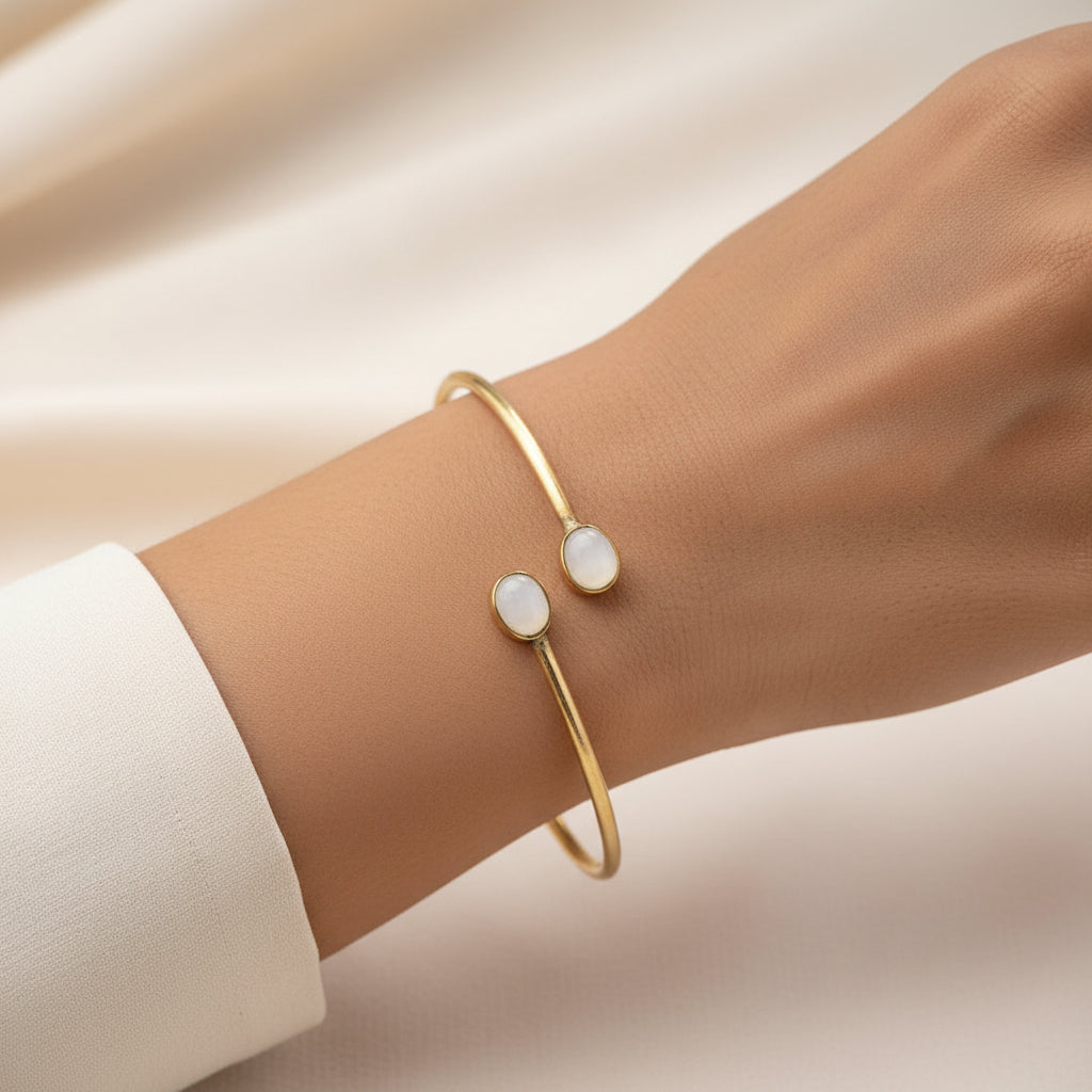Trisha- Stone Studded Golden Bracelet(White)