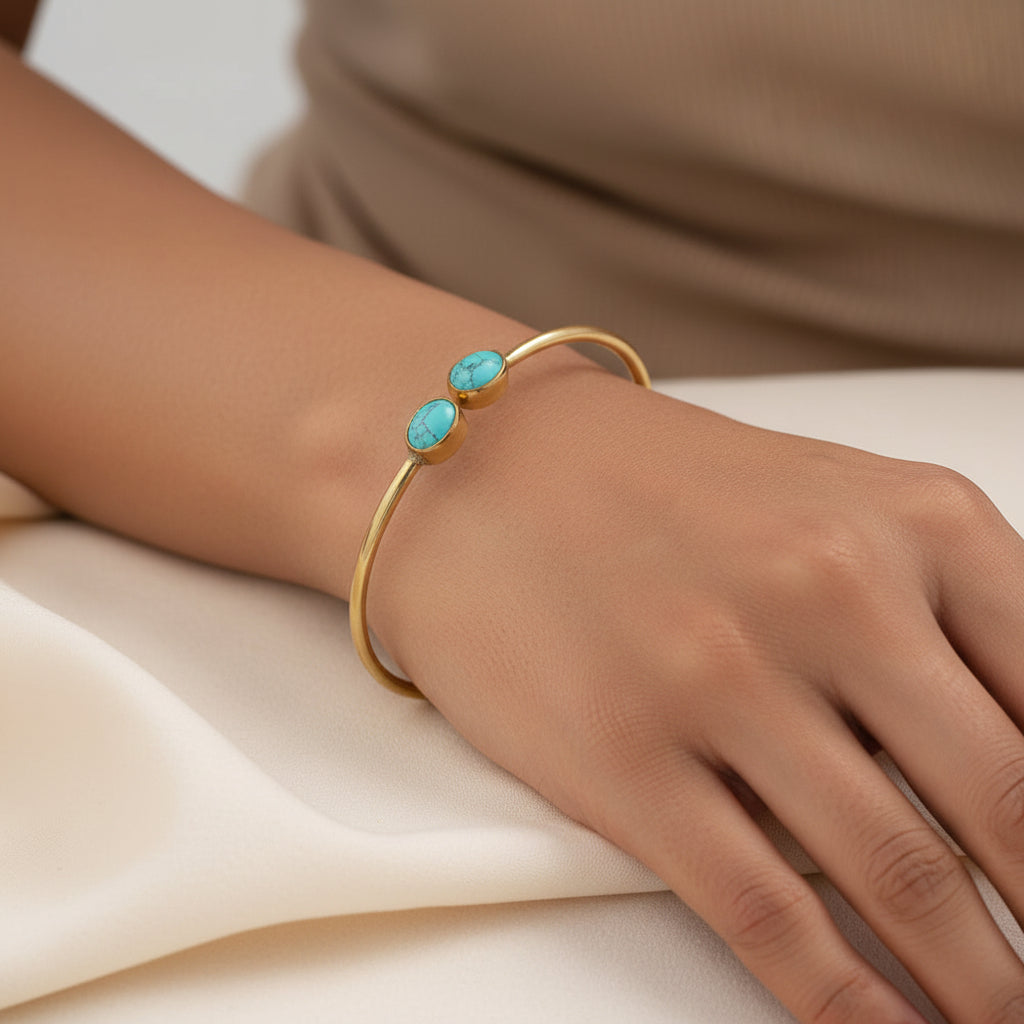 Trisha- Stone Studded Golden Bracelet(Sky Blue)