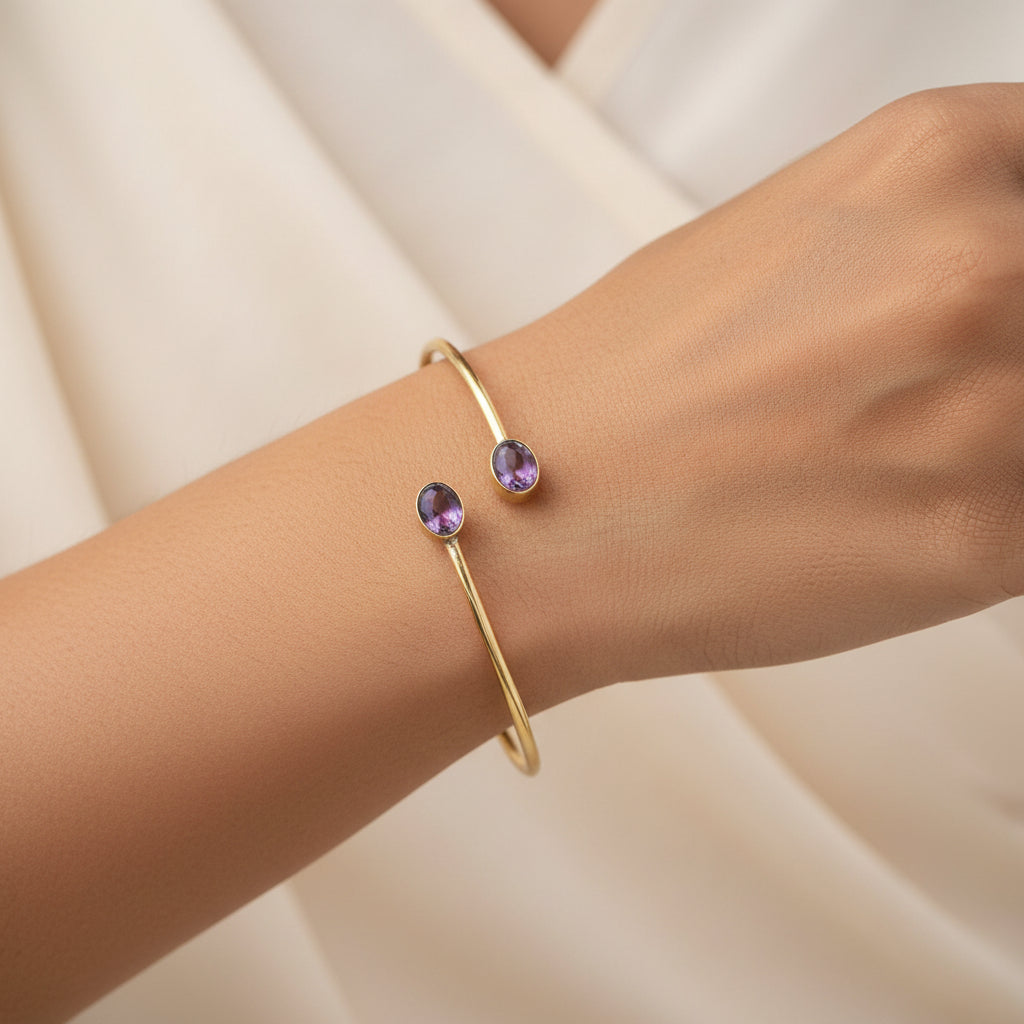 Trisha- Stone Studded Golden Bracelet(Purple)