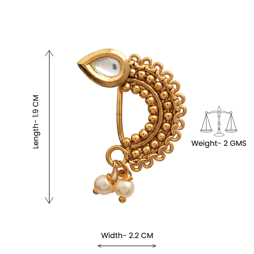 Shruti- Stone Studded Hanging Pearl Nath(White)