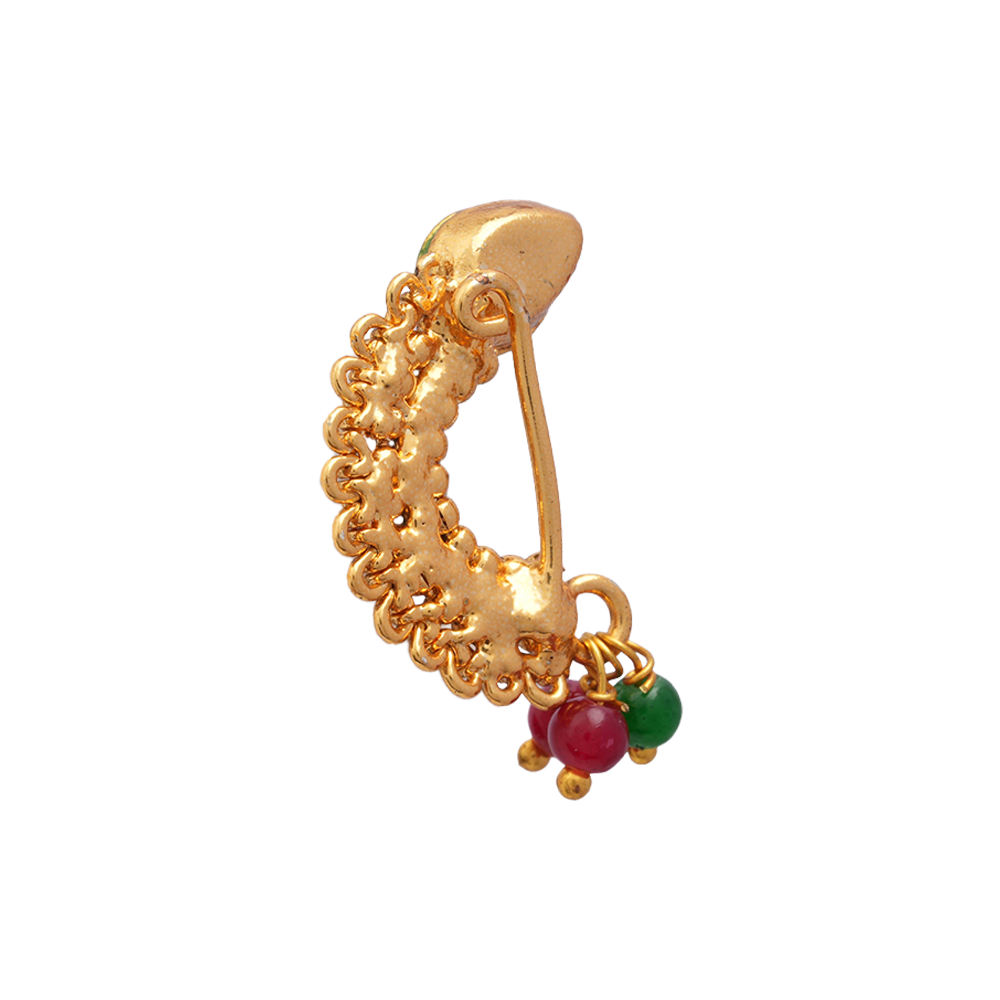 Shruti- Stone Studded Hanging Pearl Nath(Multicolor: Green and red)